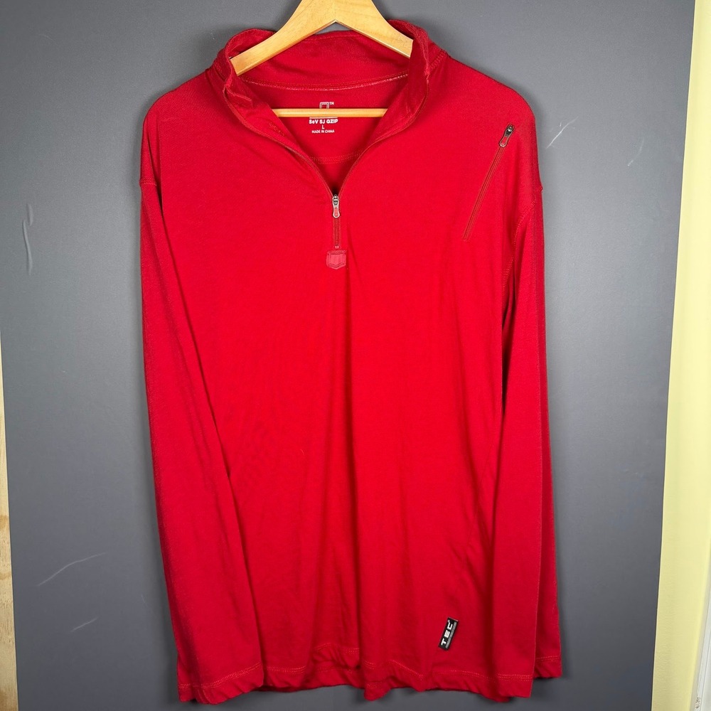 SCOTTeVEST SeV SJ QZIP Red Quarter Zip Pullover Bamboo Blend Mens Large TEC - Picture 2 of 11